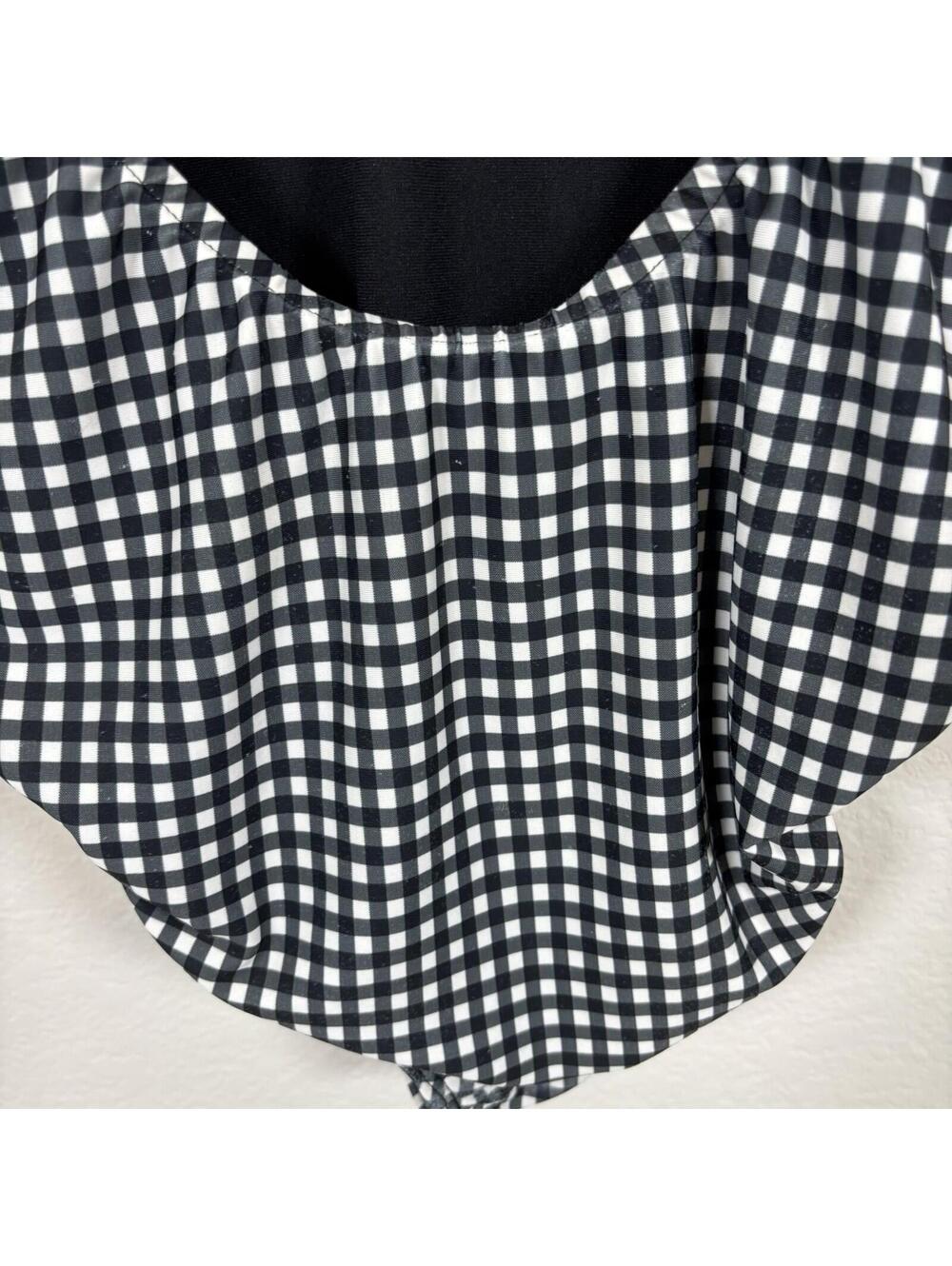 Albion Fit Gingham Top Knot One Piece Swim Suit Black White Womens Size Small - Picture 4 of 7